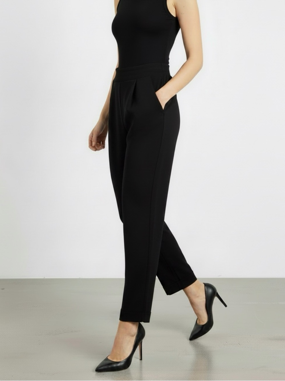 Varley double soft Classic High-Waist Black Womens Tapered Pants